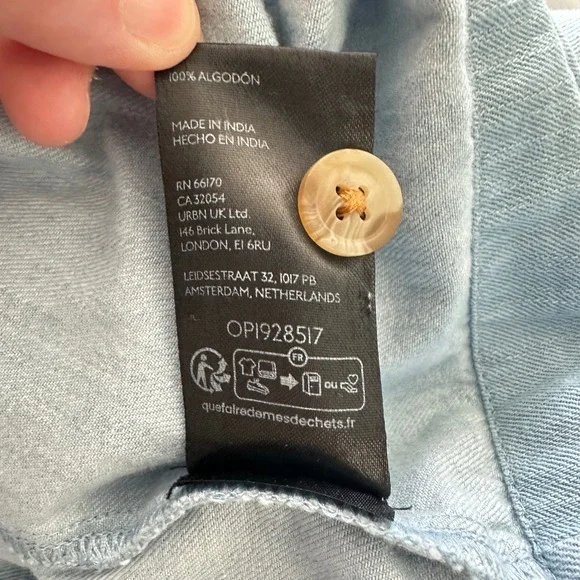 Anthropologie Blue Denim Square Neck Puff Sleeve Babydoll Dress Top 1X pockts - Picture 9 of 9